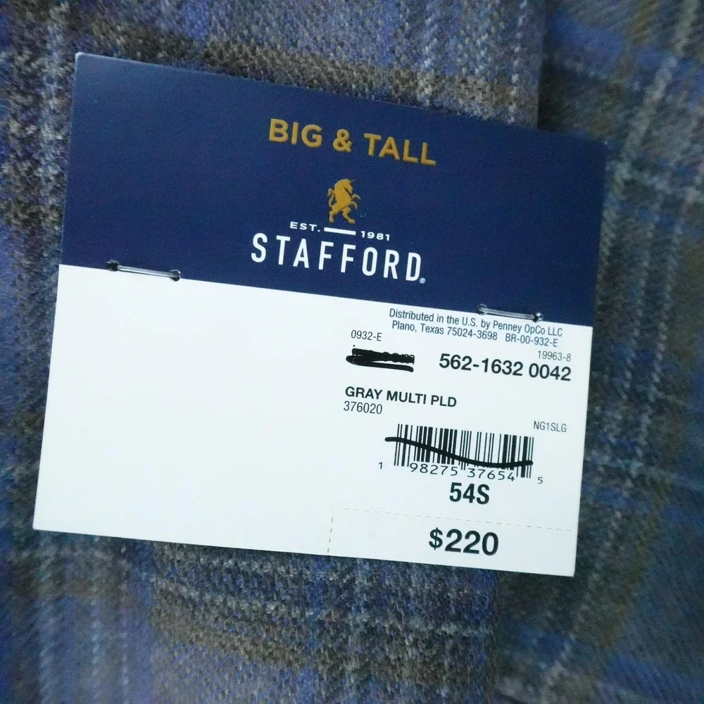 NEW Stafford Blazer Mens 54S Gray Plaid Wool Unstructured Sport Coat Suit Jacket